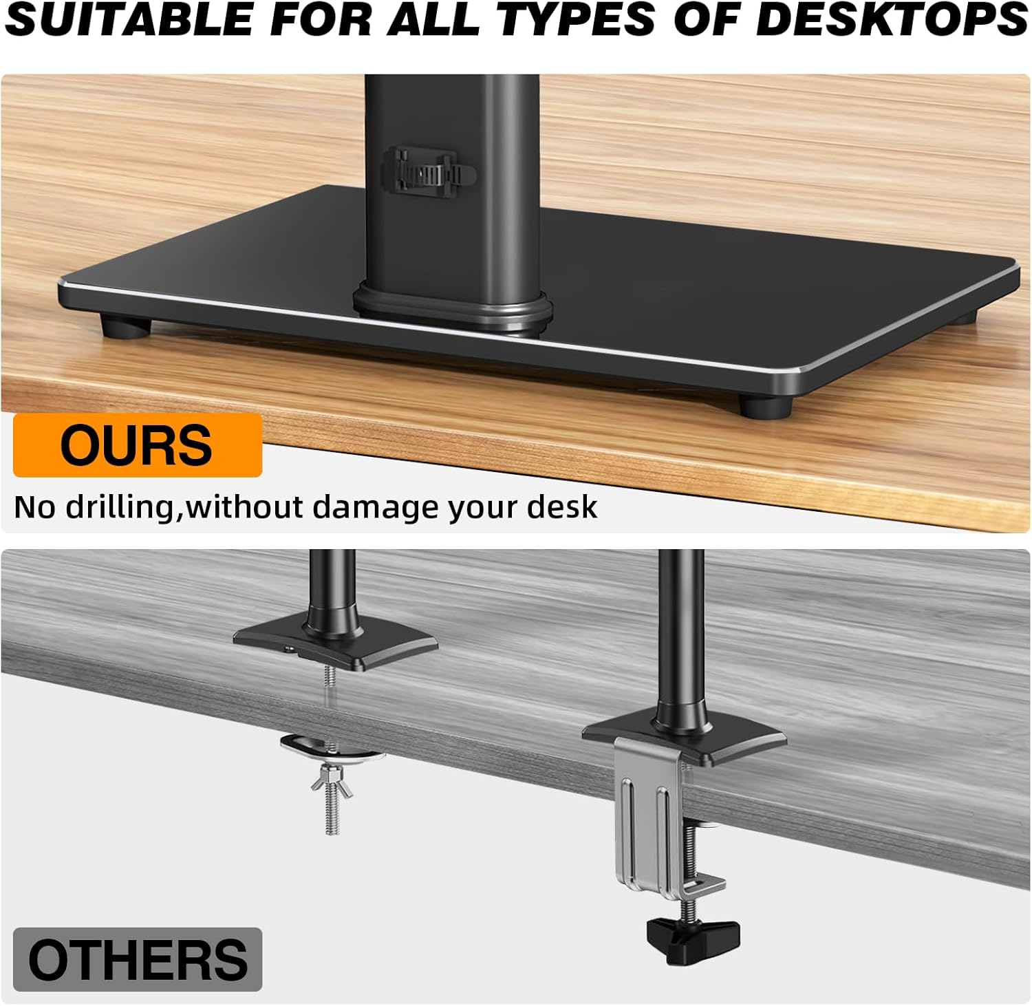 Single Monitor Stand VESA Mount for 13-32 Inch Screens, Free-Standing Monitor Riser with Swivel Tilt Rotation Height Adjustable, Universal Desk Stand up to 44lbs, VESA 75x75, 100x100mm